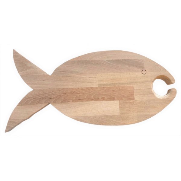 FSC natuurlijk beukenhouten snijplank vis model 1 glas 