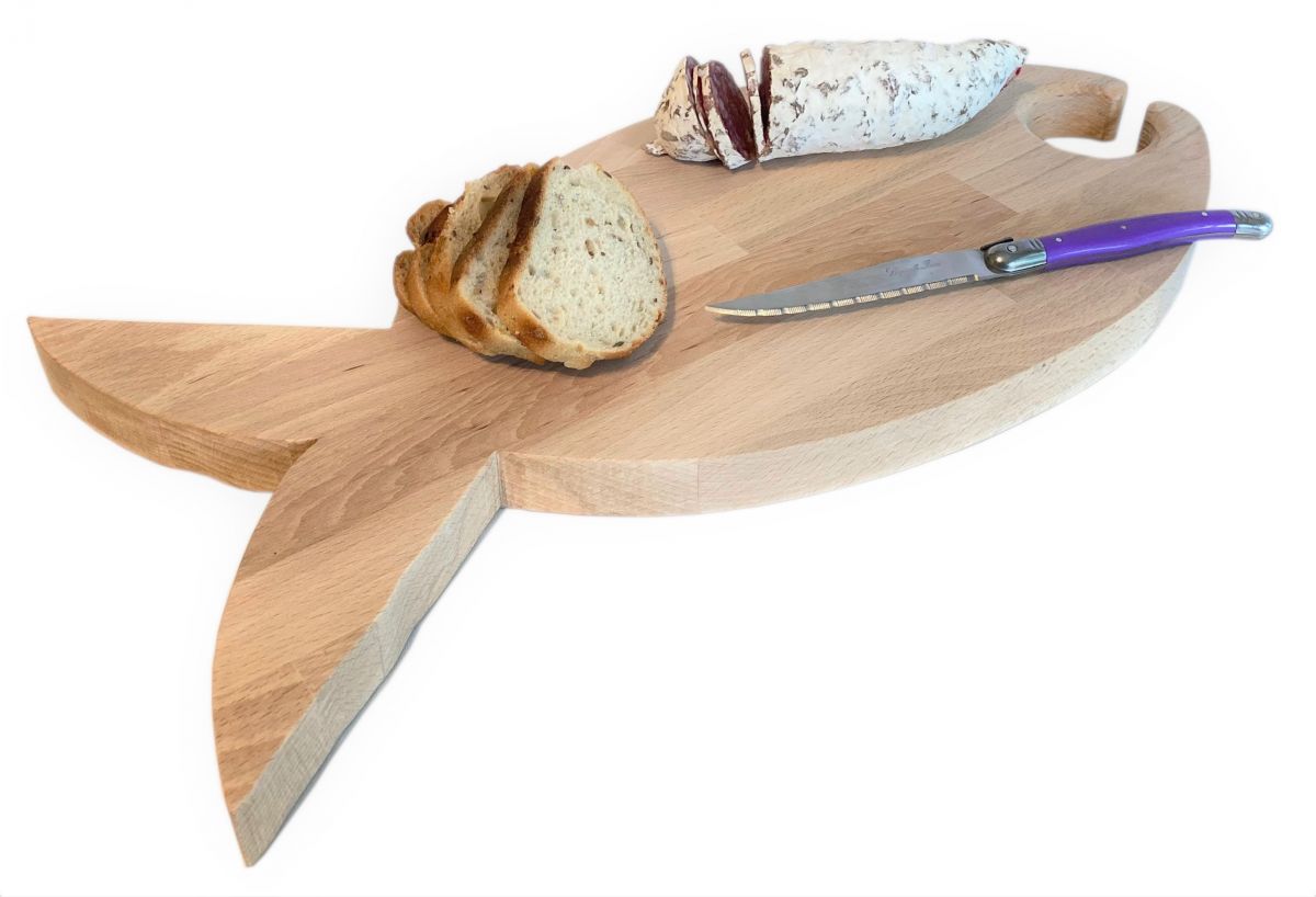 FSC natuurlijk beukenhouten snijplank vis model 1 glas 