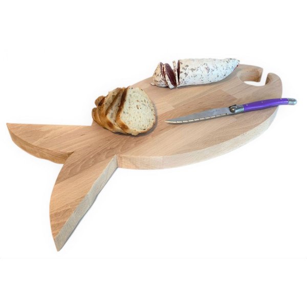 FSC natuurlijk beukenhouten snijplank vis model 1 glas 