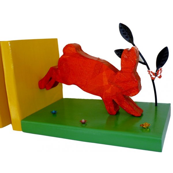 Moderne massief houten boekensteun "Konijnen" in Landes pine 