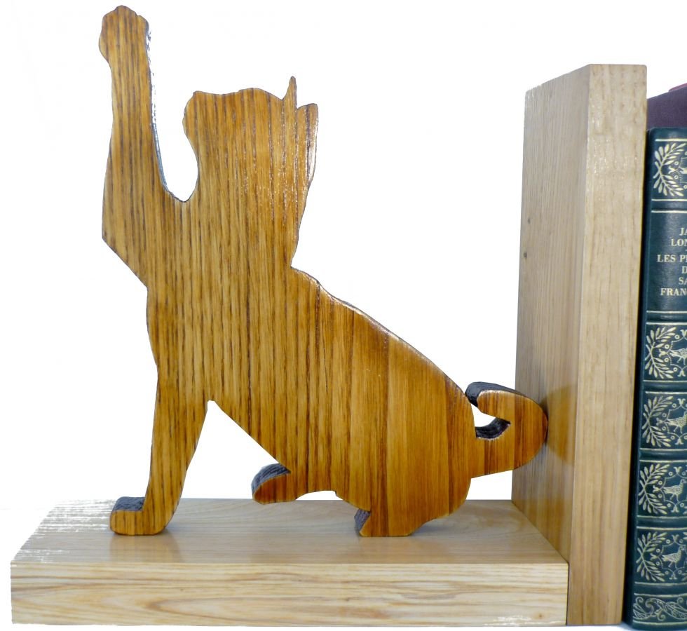 Massief houten boekenkast "Les Chats" in kastanje, essen en eiken.