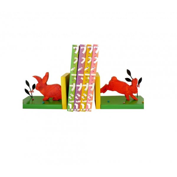 Moderne massief houten boekensteun "Konijnen" in Landes pine 