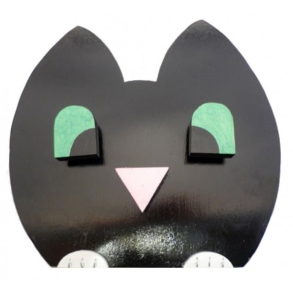 Terug naar school set in hout model : ondeugende kat Potlood en wandkapstok met 3 haken + sleutelhanger