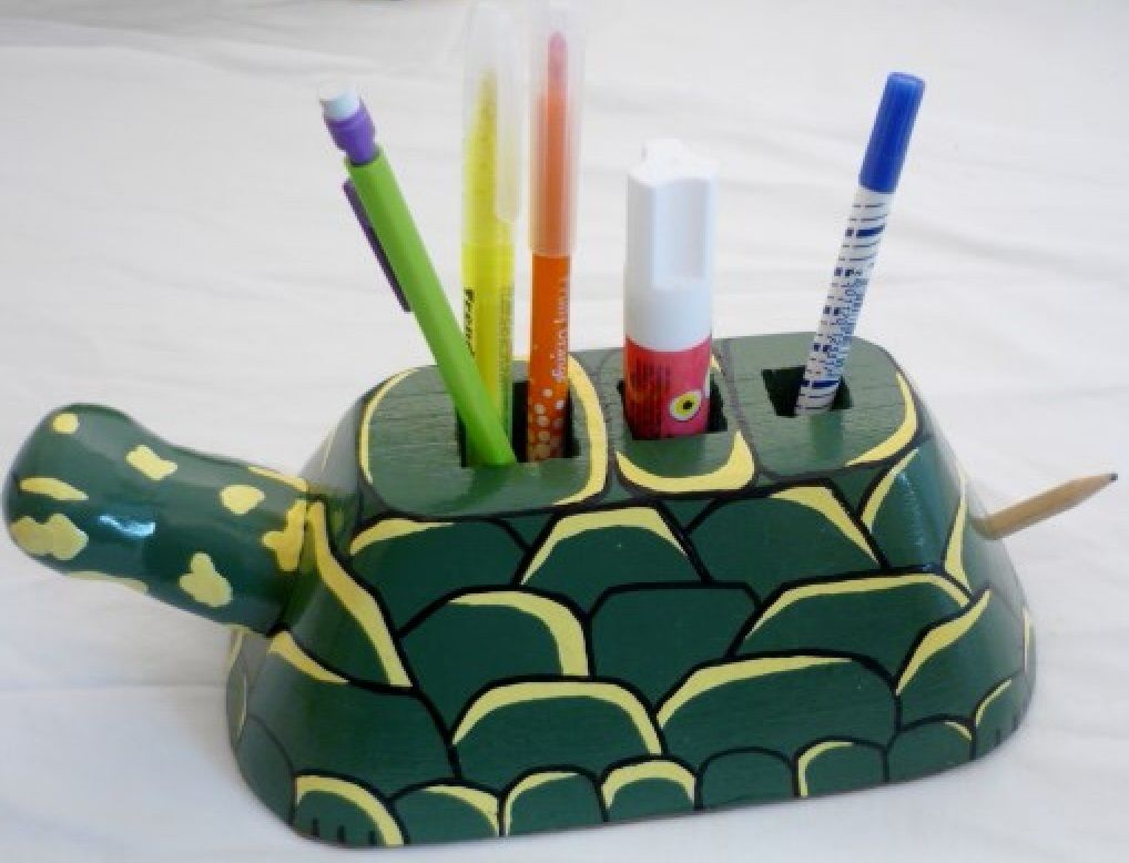 Terug naar school set hout model : schildpad Potlood beker en wand kleerhanger met een knijper