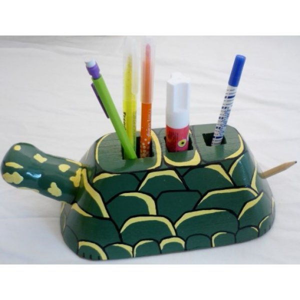 Terug naar school set hout model : schildpad Potlood beker en wand kleerhanger met een knijper