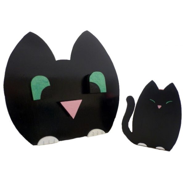 Terug naar school set in hout model : ondeugende kat Potlood en wandkapstok met 3 haken + sleutelhanger