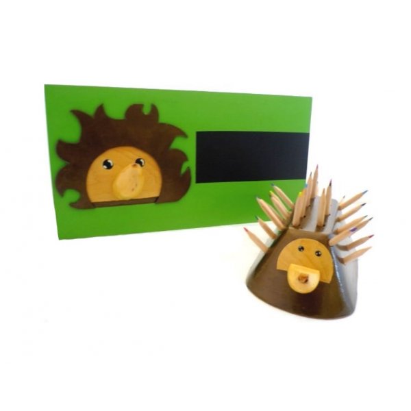 Houten Terug naar School-set model: Egel (Potloodhouder en wandkapstok)