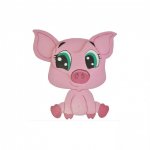 Houten wand- of deurbord model :varken chibi biggetje manga 21x20 cm roze