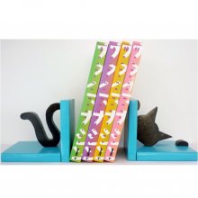 Moderne massief houten boekensteun 'Chat espiègle', in Landes pine 