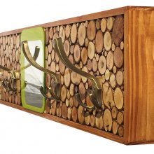 Grote rechthoekige wandkapstok van hout met spiegel