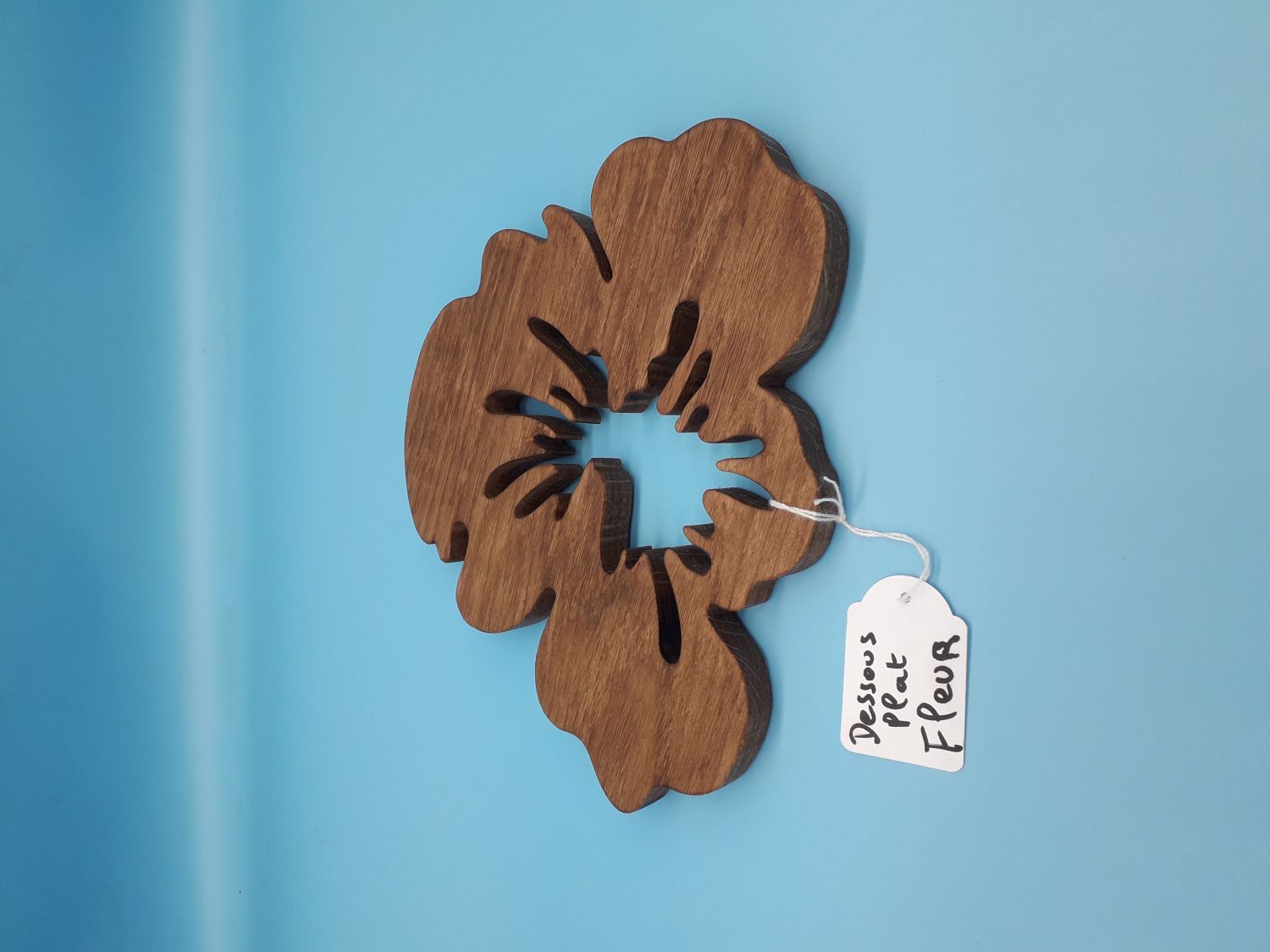 Fleur de pensée onderzetter in massief eikenhout 15 mm dik