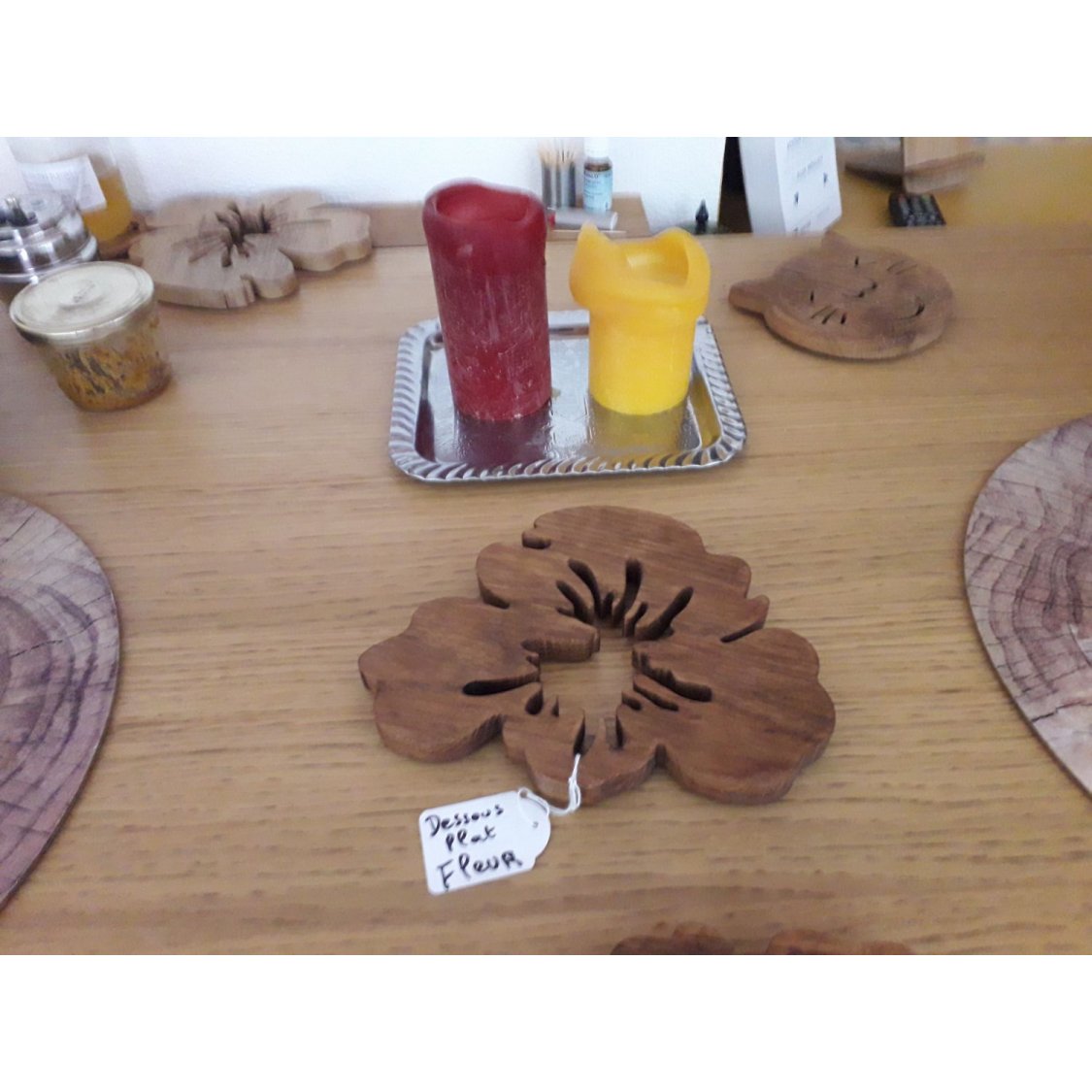 Fleur de pensée onderzetter in massief eikenhout 15 mm dik