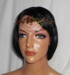 Bronzen tiara met rode boheemse kristallen kralen en bloemmotief