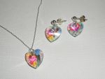 Set Witte hart hanger AB met Swarovski kristal aan 925 zilveren ketting