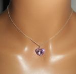 Paarse hart hanger in Swarovski kristal aan 925 zilveren ketting
