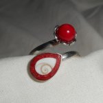 Originele 925 zilveren ring met rode gorgon en St. Lucia oog