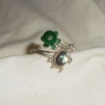 Originele 925 zilveren ring met abalone schildpad en groene jade steen