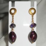 Murano glas en paars kristal oorbellen