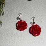 Oorbellen met rode rozen, zilver 925