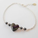 Hematiet stenen hart armband aan 925 zilveren ketting