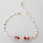 Rozenkwarts en rhodoniet armband aan 925 zilveren ketting