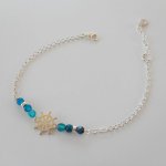 Blauwe agaat stenen armband met roer aan 925 zilveren ketting
