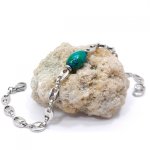 Blauwe rubizoliet steen armband aan stalen koffieboon ketting 
