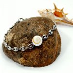 St. Lucia oogarmband aan stalen koffiebonenketting 
