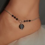 Originele 925 zilveren armband/enkelketting met grijze parelmoer en hematietstenen