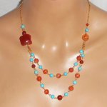 Schildpad ketting met carneool en turquoise stenen 