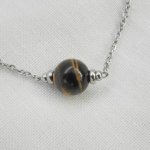 Solitaire ketting met tijgeroogsteen en roestvrijstalen kralen