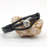 Tijger armband op zwart lederen koorden