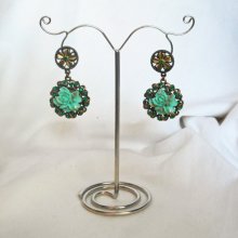 Groen kristal bloemen camee oorbellen