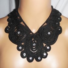 Originele grote zwarte kanten bloem choker ketting met Swarovski kristal