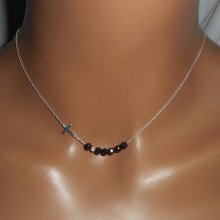 925 zilveren choker ketting met zwart kristallen kruis en kralen