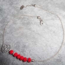Enkelbandje met roze en rode crista kralen aan 925 zilveren ketting