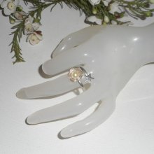 Originele 925 zilveren ring met gekweekte parel en zeesterren