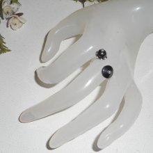 Originele 925 zilveren ring met ronde en platte grijze hematietstenen