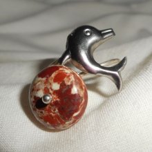 Originele 925 zilveren ring met jaspissteen en dolfijn