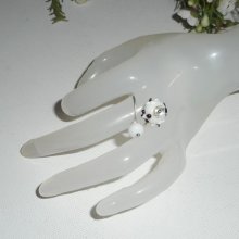 Originele 925 zilveren ring met witte jade steen en lampwork parel