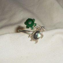 Originele 925 zilveren ring met abalone schildpad en groene jade steen
