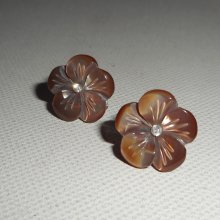 Oorbellen met bruine parelmoer bloem, zilver 925