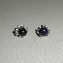 Oorbellen met zwarte gekweekte parel, zilver 925