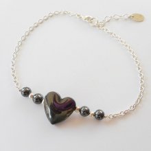 Hematiet stenen hart armband aan 925 zilveren ketting