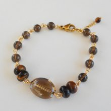 Gerookte kwarts en tijgeroog armband