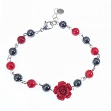 Hematiet stenen armband met rode roos