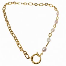 Ketting met grote ketting en gekweekte parels