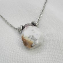 Solitaire ketting met gekke agaat steen en roestvrij stalen kralen