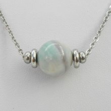 Solitaire ketting met groene agaatsteen en roestvrijstalen kralen