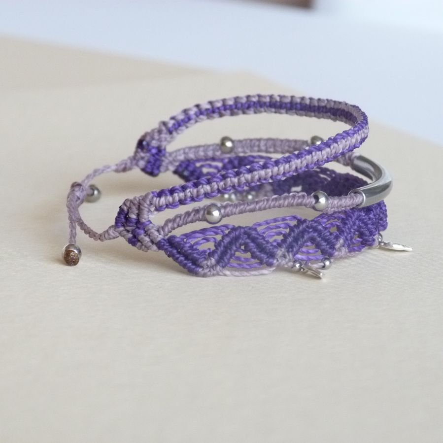 3 in 1 Multi-Rijg Armband Paars en Violet